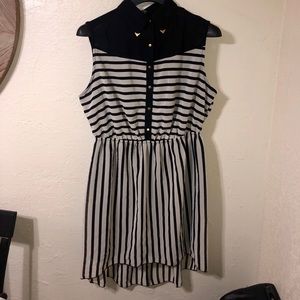 High low striped dress with collar
